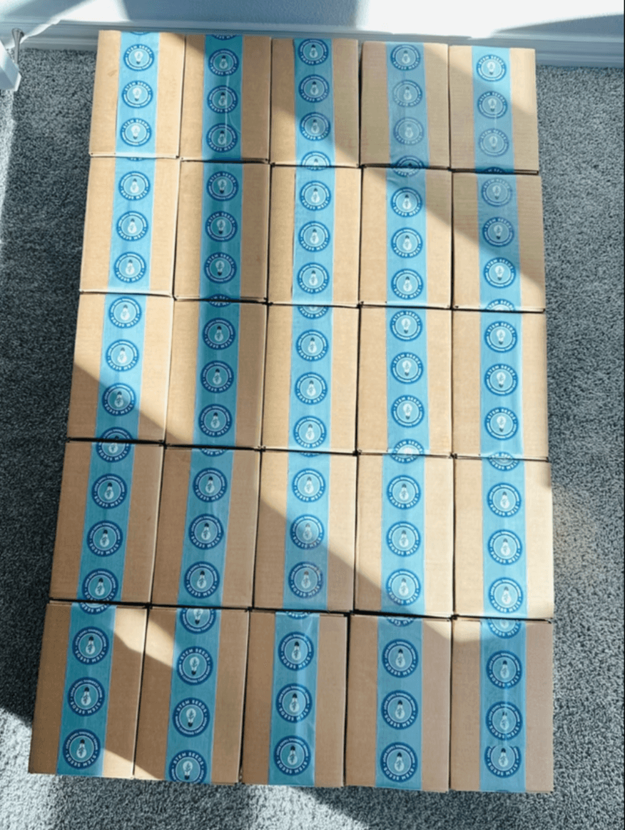 Rows of packaged STEMKits ready for delivery